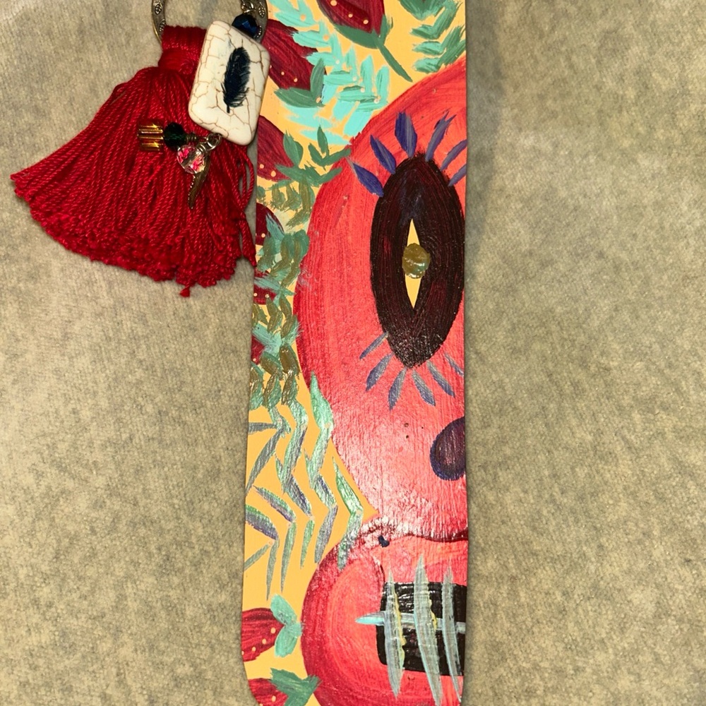 Colorful Hand Painted Skull & Flower Bookmark